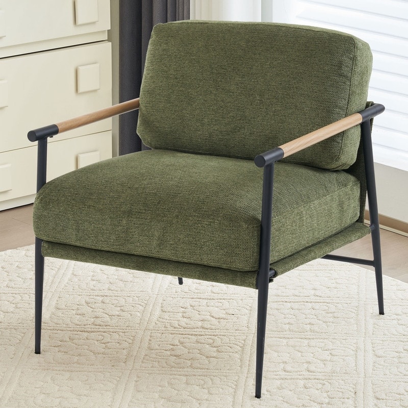 Accent Chairs Set of 2 White Armchair Chenille for Living Room Mid Century Modern Chair Metal Leg Veneer Metal Armrest,2PCS