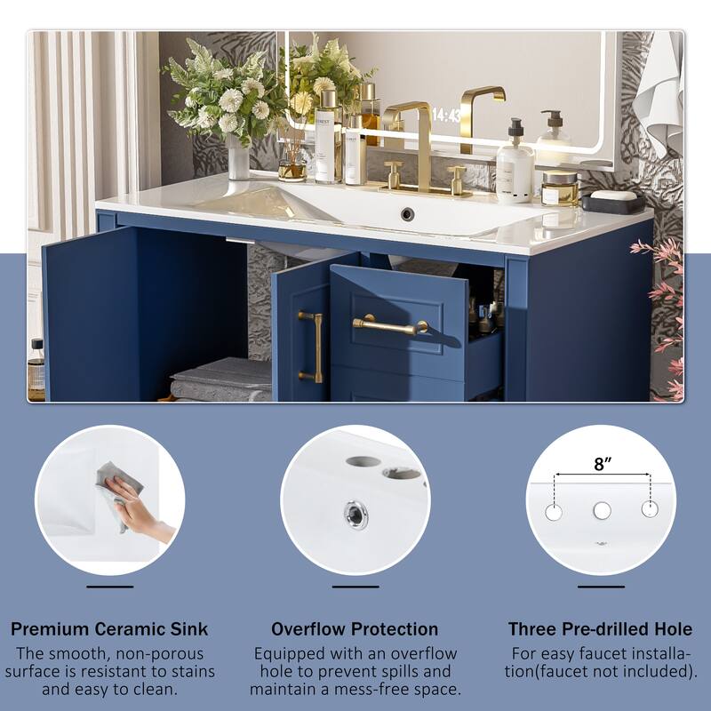 36" Traditional Bathroom Vanity with Ceramics Sink, Bathroom Cabinet with Two Soft Close Doors and Four Drawers