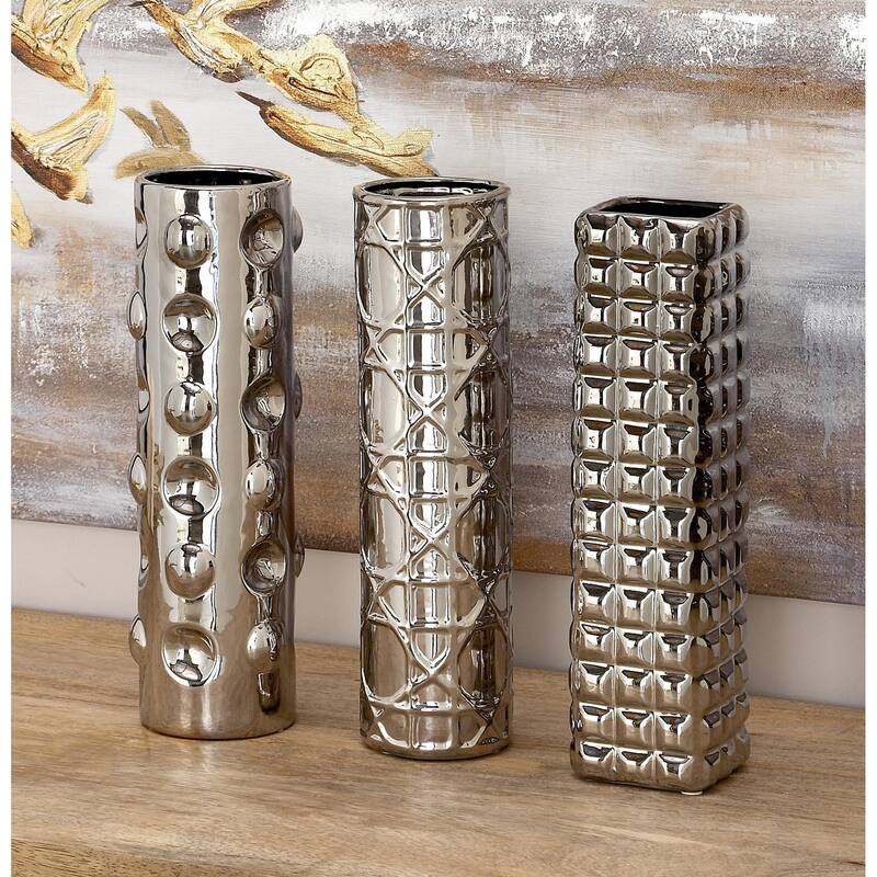 Ceramic Decorative Vase with Varying Patterns - Set of 3 Silver - Roche River Decor