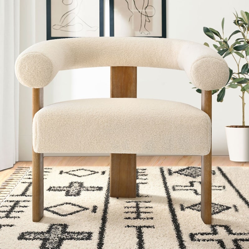 Boucle Upholstered Arm Chair - Beige