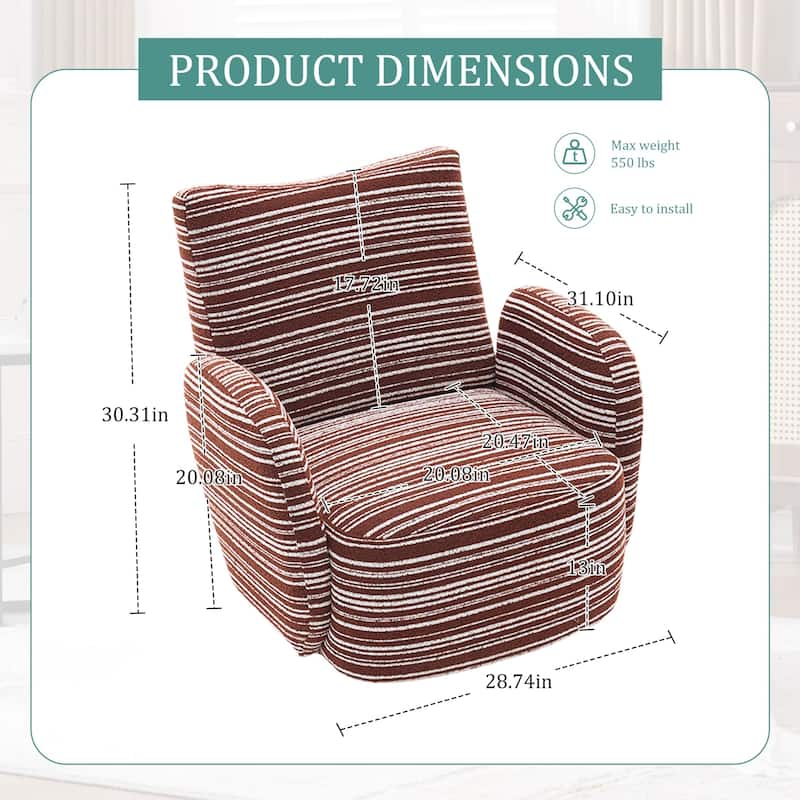 Modern Style 360° Swivel Leisure Chair Fabric Striped Armrest Swivel Chair and metal bracket, suitable for living room, balcony