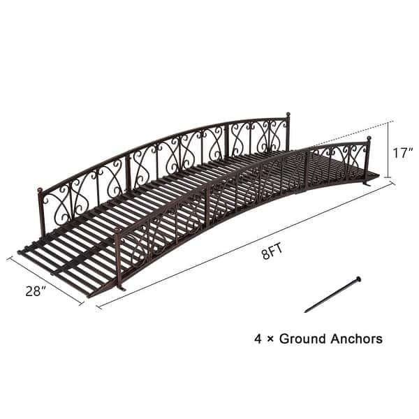 8 Ft Arched Metal Garden Bridge, Outdoor Decorative Decor Garden Arch ...