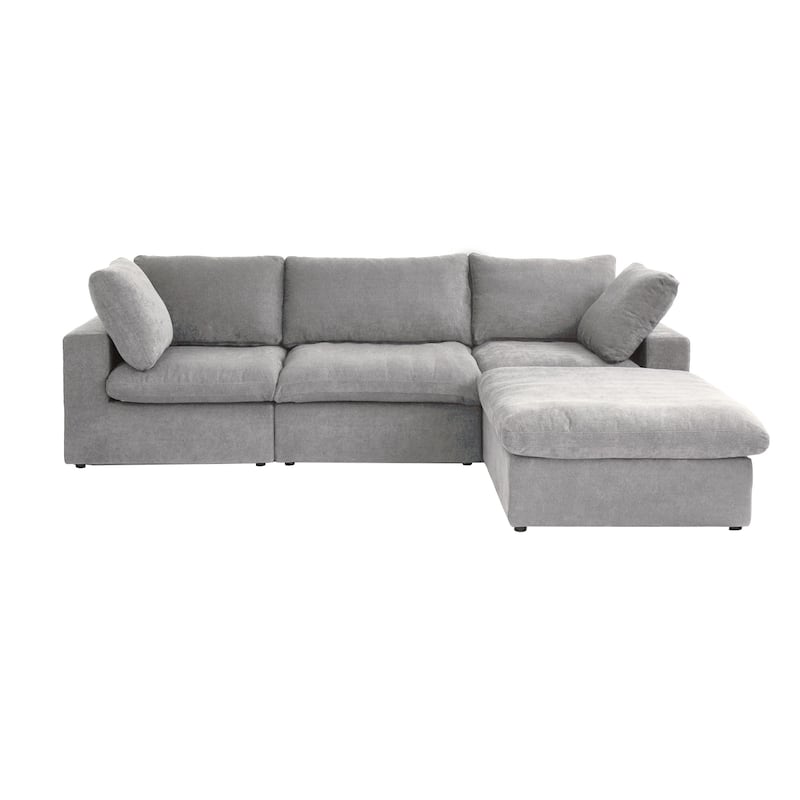 120" L-shaped Modern Sectional Sofa Linen Modular Sofa Couch with Storage Ottoman