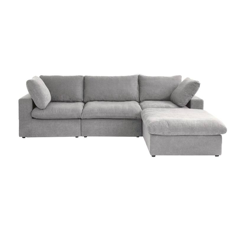L-shape Linen Sectional Sofa Upholstered Sofa Multiple Cushions Couch with Storage Ottoman