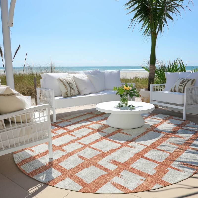 Machine Washable Indoor/ Outdoor Chantille Contemporary Rug - Coral - 8' x 8'