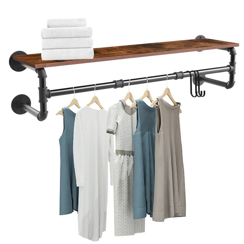Metal Wall Mounted Pipe Rack with Shelf for Bathroom Clothes Hanging
