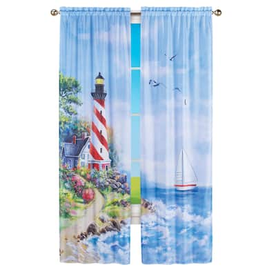 Lighthouse Scene Coastal 2-Piece Curtain Panel Set - 35" WIDE