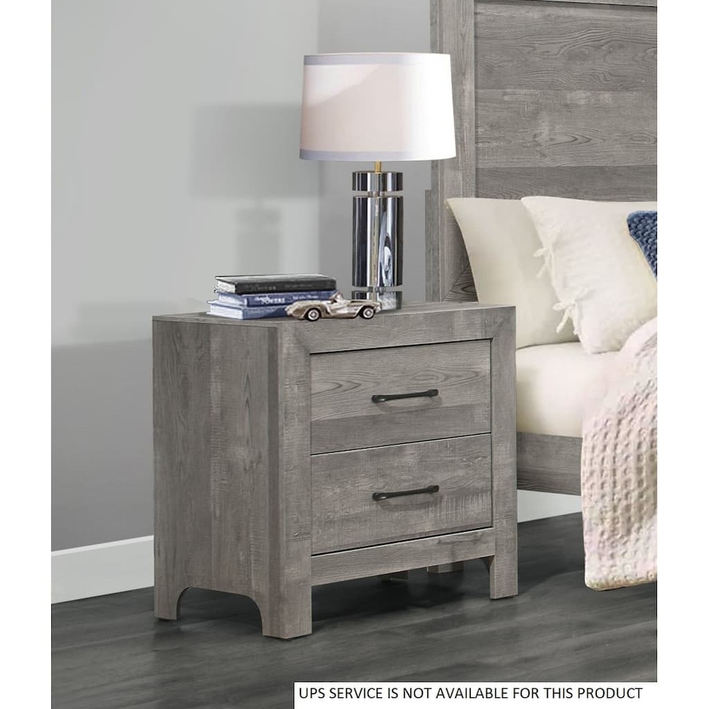Rustic Gray Nightstand, 2 Drawers, Transitional Design for Bedroom