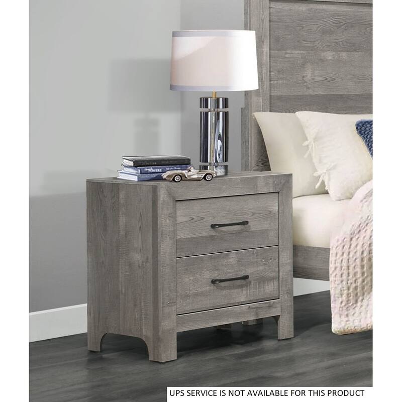 Rustic Gray Nightstand, 2 Drawers, Transitional Design for Bedroom
