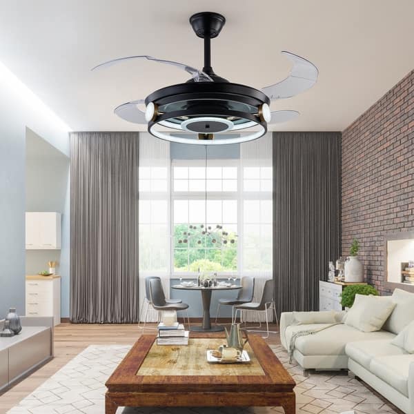 slide 20 of 20, 42'' 4 Retractable Blades Modern LED Ceiling Fan with Remote 42'' - Black