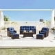 preview thumbnail 38 of 105, Murphy Outdoor Wicker Patio Outdoor Sofa Swivel Chair Coffee Table 6PC - Chestnut Wicker-Blue