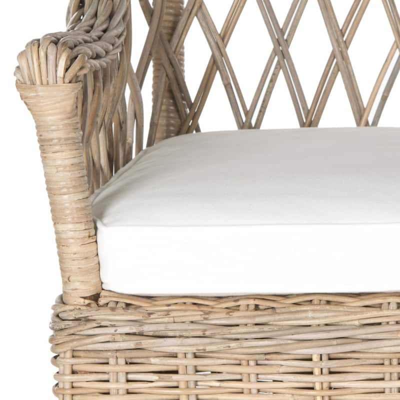 SAFAVIEH Delora Dining Kubu Soft Grey Rattan Arm Chair - 28" x 29" x 37" - 28Wx29Dx37H