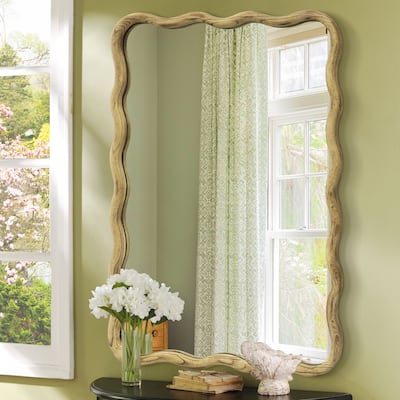 Scalloped Wood Frame Rectangle Wavy Wall Mirror