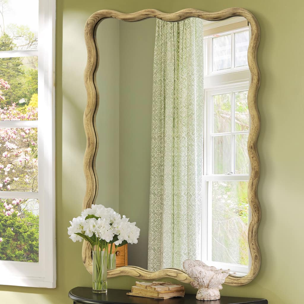Scalloped Wood Frame Rectangle Wavy Wall Mirror