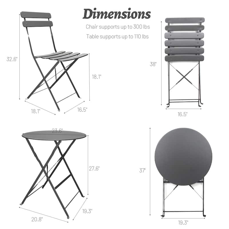 3 Piece Patio Bistro Balcony Chair Table Set
