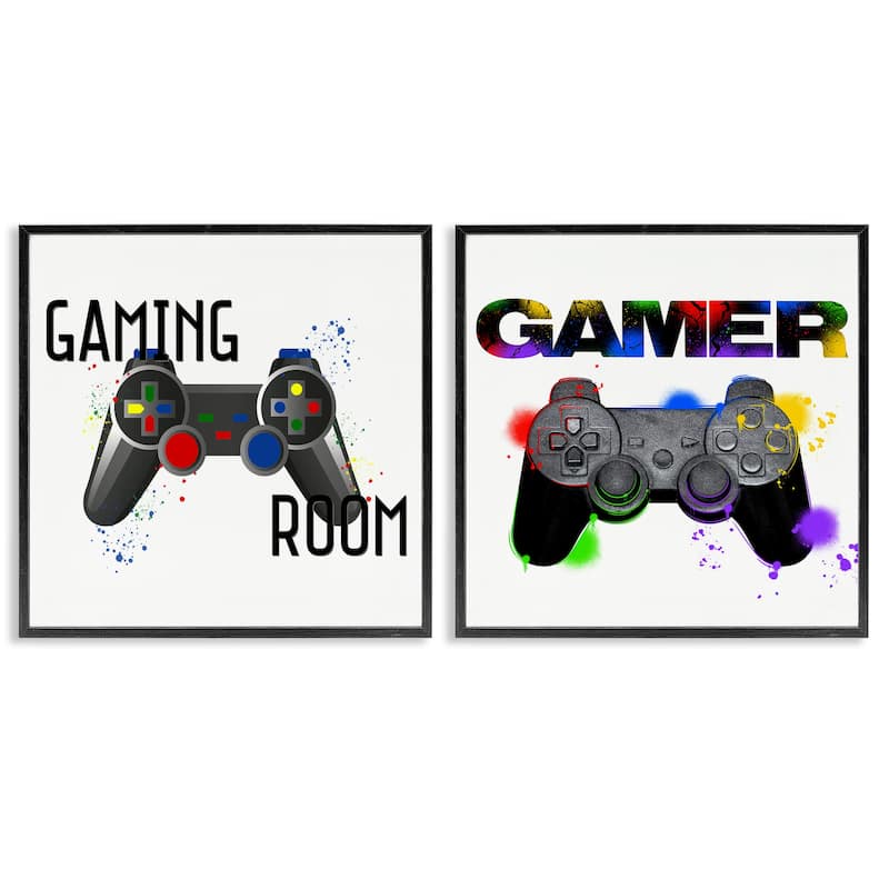 Stupell Retro Gaming Room Control Framed Giclee Art Design By Kim Allen, Marcus Prime (Set of 2) - 12 x 12 - Black