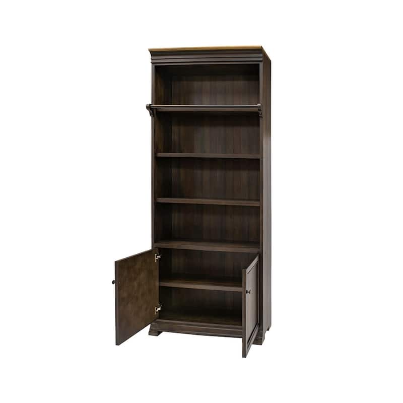 Executive Bookcase Wall With Wood Ladder, Brown - 120"W x 94"H x 14"D