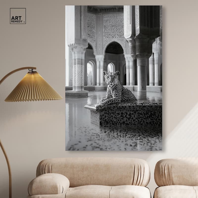 Peaceful Posing Leopard Noir Canvas by Art Remedy, Gallery Wrapped