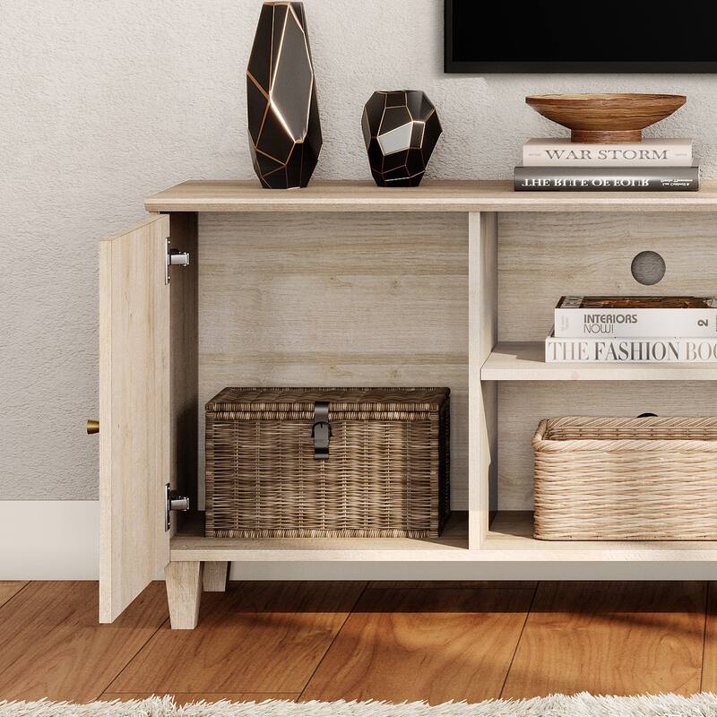WAMPAT Wood TV Stand with Drawer & Charging Station for 100 Inches TVs