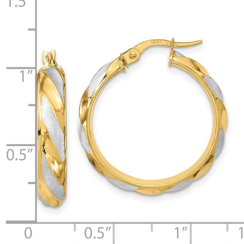 Curata 10k Yellow Gold Rhodium Polished Textured Twisted Hoop Earrings - 10.53x25.11mm