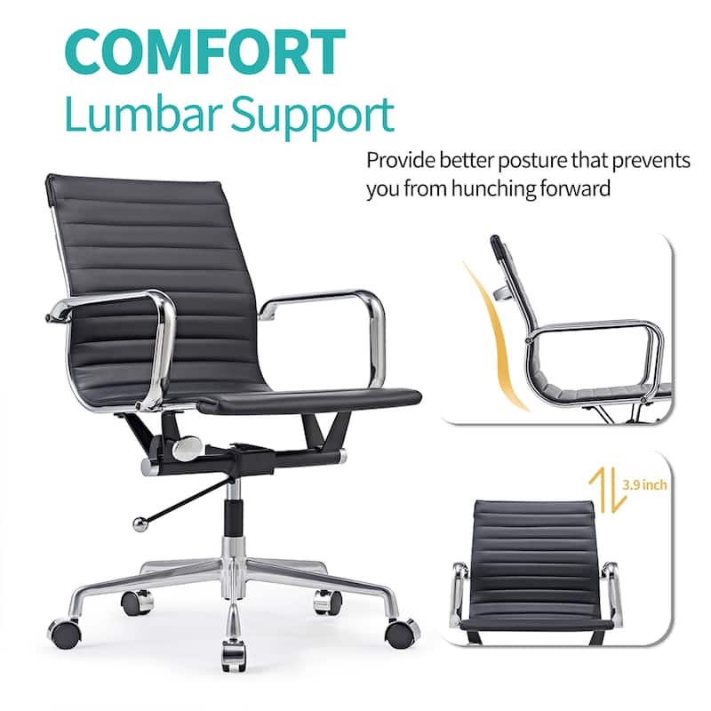 CAROCC Ribbed Computer Desk Office PU Chair Height Adjustable - N/A