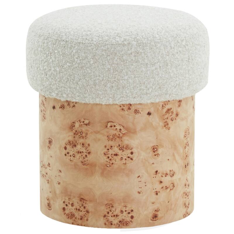 SAFAVIEH Couture Tobianna Round Boucle and Burl Ottoman