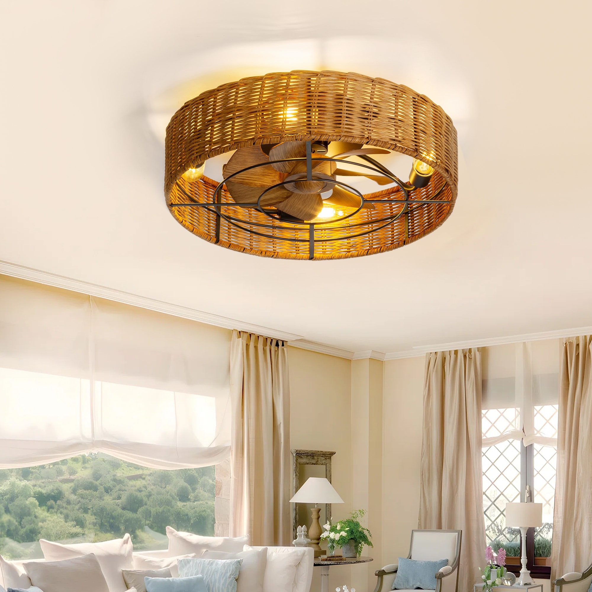 Rattan ceiling light shade sale