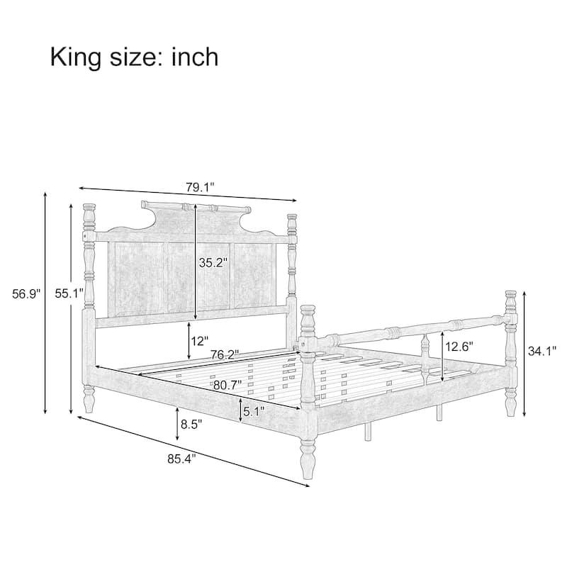 Wood Platform Bed Vintage Four Poster Platform Bed wCrown Headboard