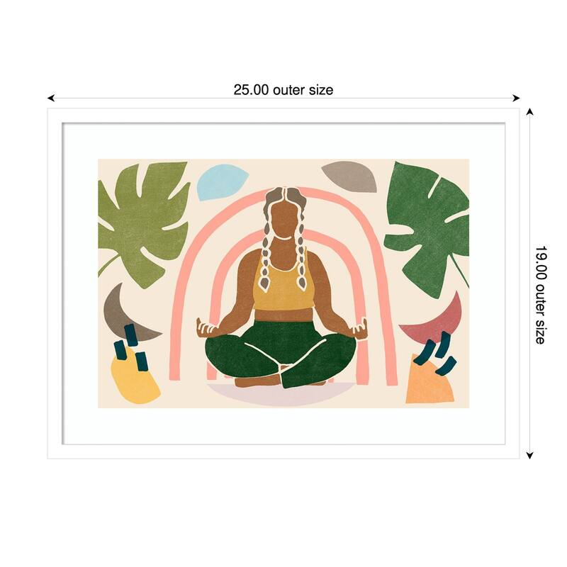 Om Together Lotus by June Erica Vess Wood Framed Wall Art Print - 25 x 19 in - White