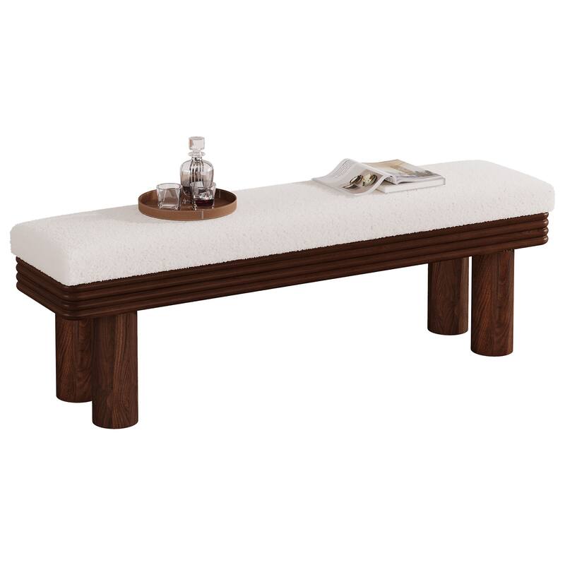 Upholstered Entryway Bench, 55-Inch Shoe Bench with Padded Seat