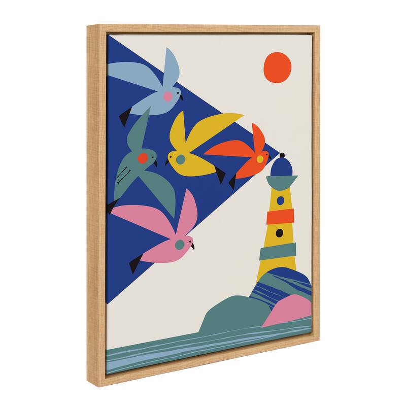 Kate and Laurel Sylvie Lighthouse Birds Framed Canvas by Rachel Lee