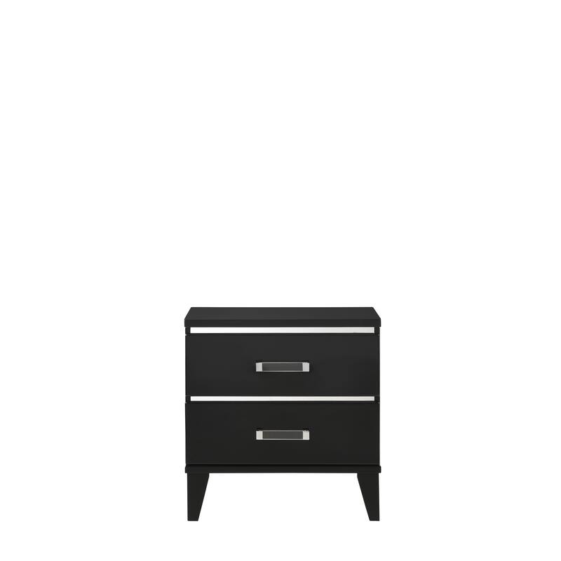 Black Finish Nightstand with Two Spacious Drawers and Safety Stop