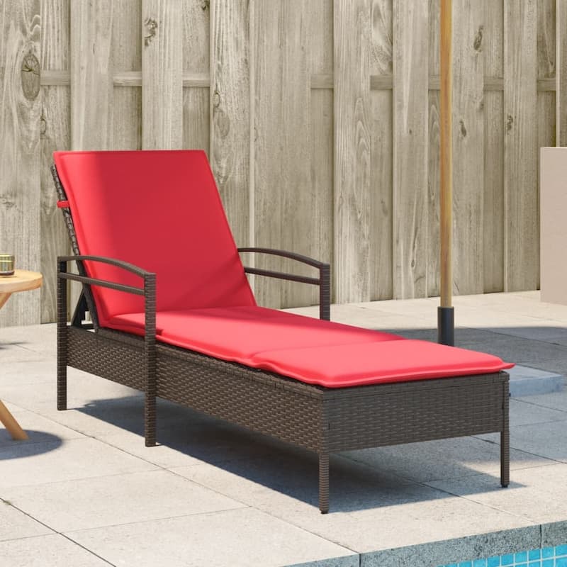 vidaXL Sun Lounger with Cushion Daybed Furniture Poly Rattan Brown/Gray/Black - 24.8" x 78.7" x 24.4"/28.3"/31.9"