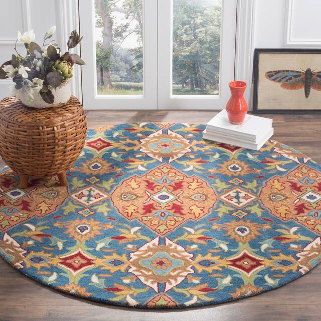 SAFAVIEH Heritage Oriental Hand-tufted Wool Area Rug - 6' Round - Camel/Blue
