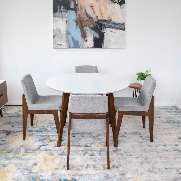 Claudette 5 Piece Dining Set with 4 Linen Dining Chairs in Light