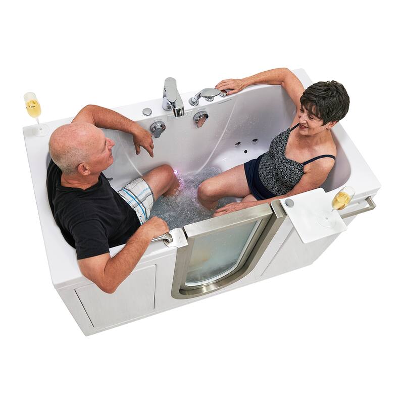 Ella Companion 32"x60" Air, Hydro, & Independent Foot Massage Acrylic Two Seat Walk-In-Bathtub, Inward Swing, Fast Fill Faucet - Triple Massage - Heated Seats