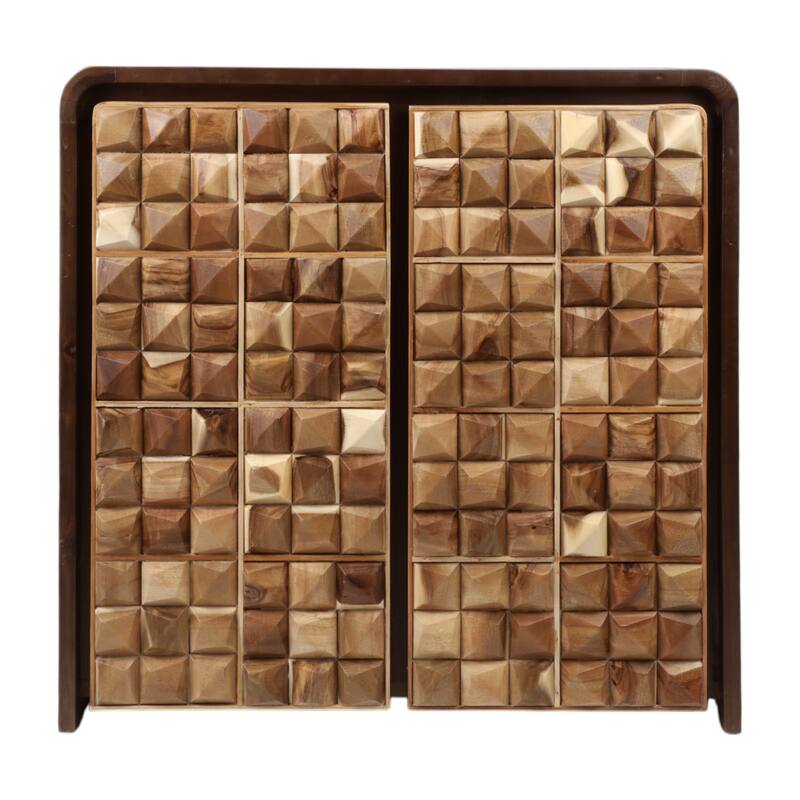 Wood Cabinet Textured Geometric Door Decorative Accent - 32" Brown - 33.0"