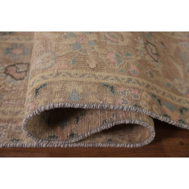 Hand Knotted Oriental 100% Wool Carpet Traditional Floral Yellow & Gold Mashad Area Rug - 11' 11'' X 9' 5''