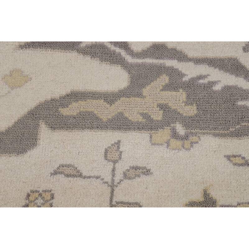 Floral Ivory Oushak Indian Area Rug Hand-Knotted Wool Carpet - 8'3" x 9'8"