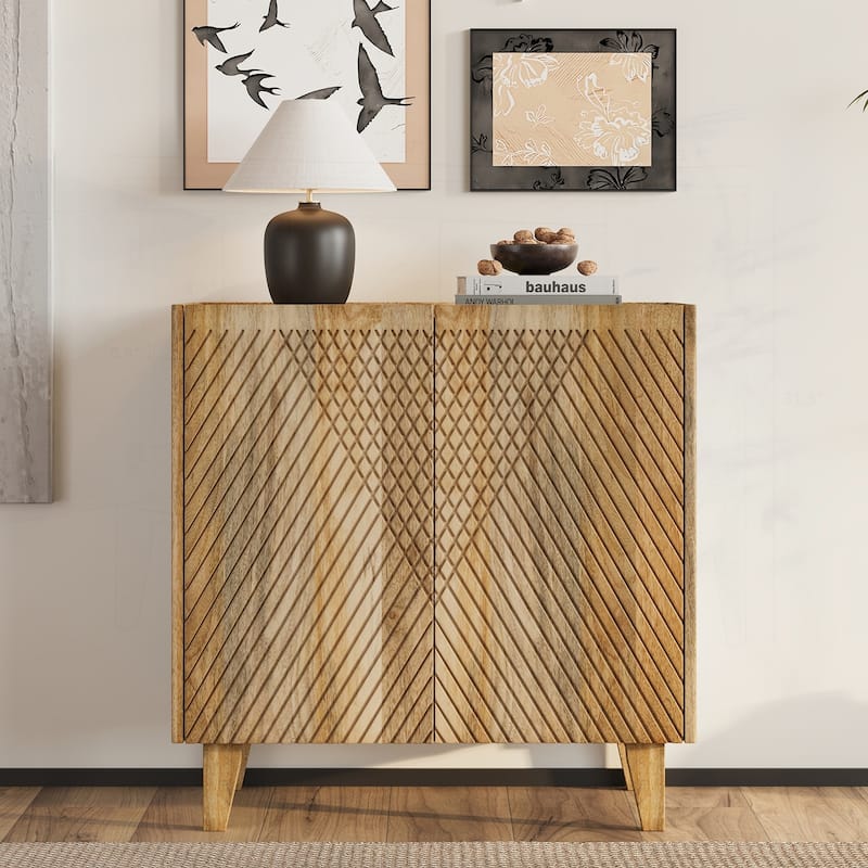 Charming Rustic Mango Wood Cabinet with Versatile Storage - Natural