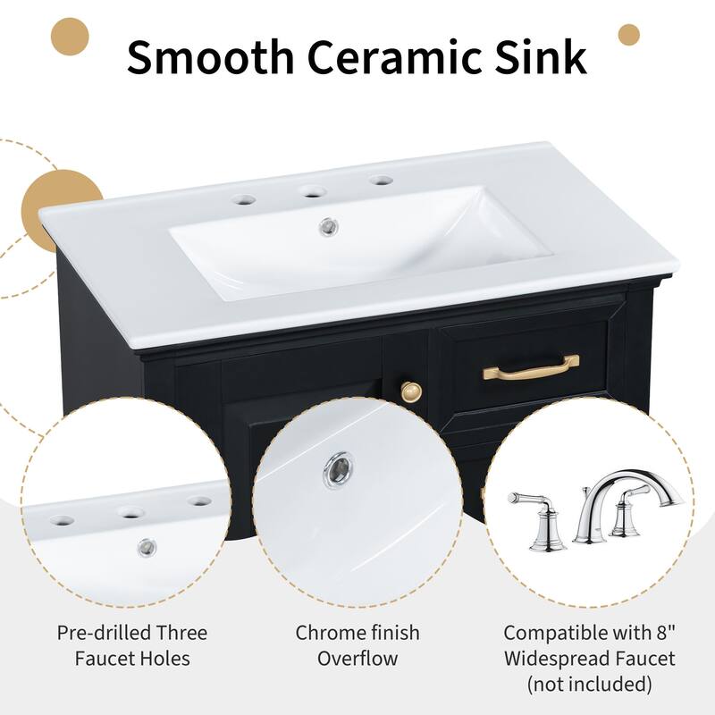 30 inch MDF Bathroom Vanity with Sink, One Package, Green Bathroom Cabinet with Drawers