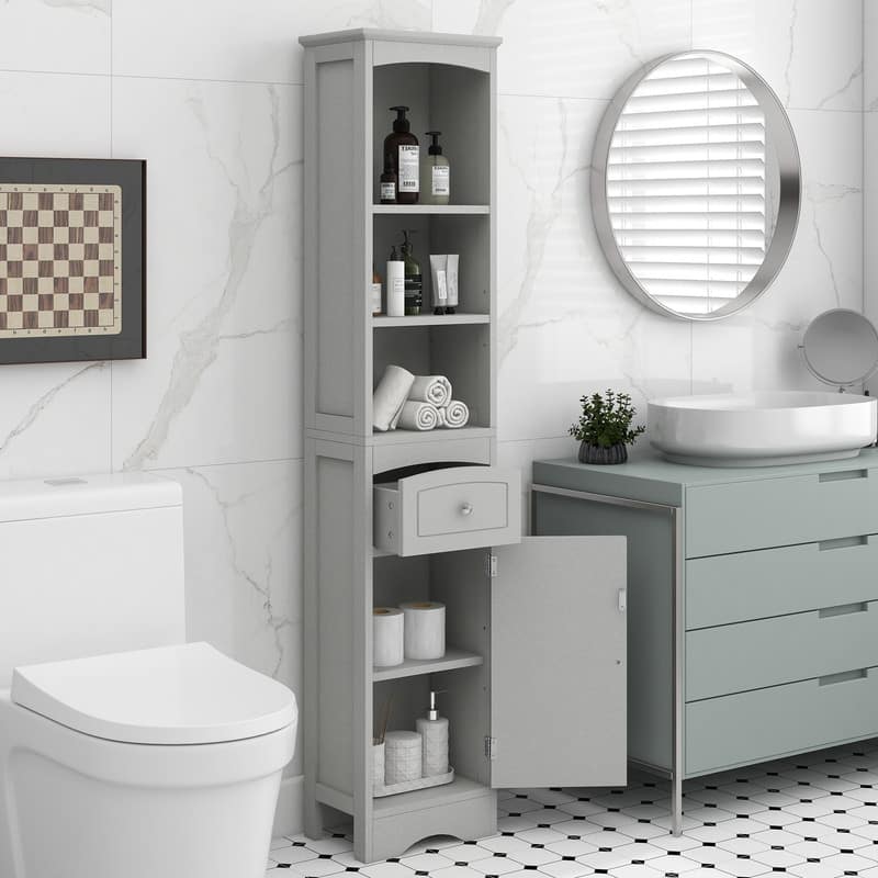 72'' Bathroom Tall Cabinet with Drawer and 5 Adjustable Shelves