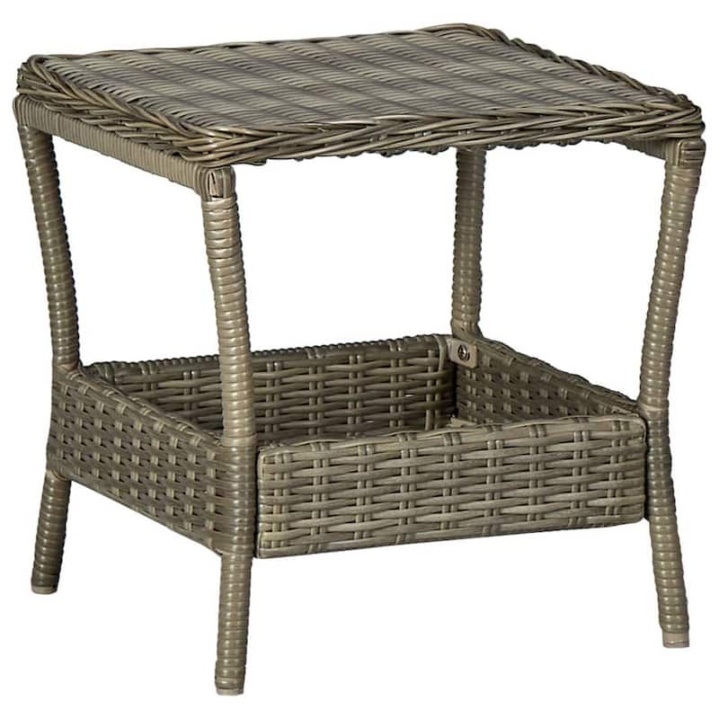 3pc Outdoor Lounge Chair Set with 1 End Table, Black, Brown Rattan