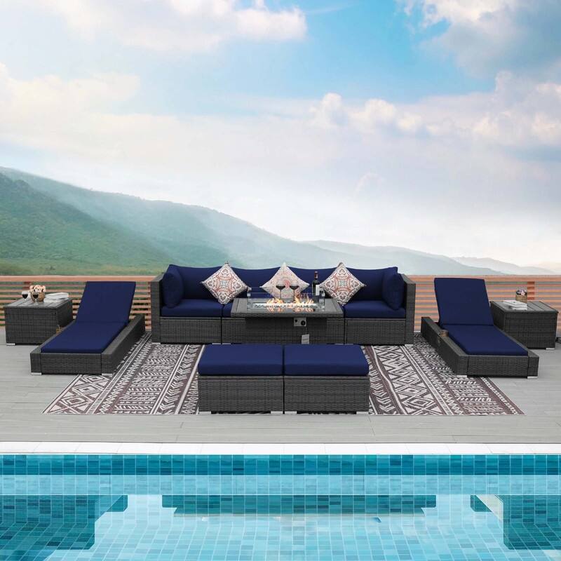 FINCATI 11 Pieces Patio Furniture Set Outdoor Sectional Sofa with Firepit Table