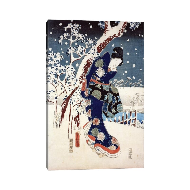 iCanvas "Snow Scene in the Garden of a Daimyo, part of Triptych " by Utagawa Hiroshige Canvas Print