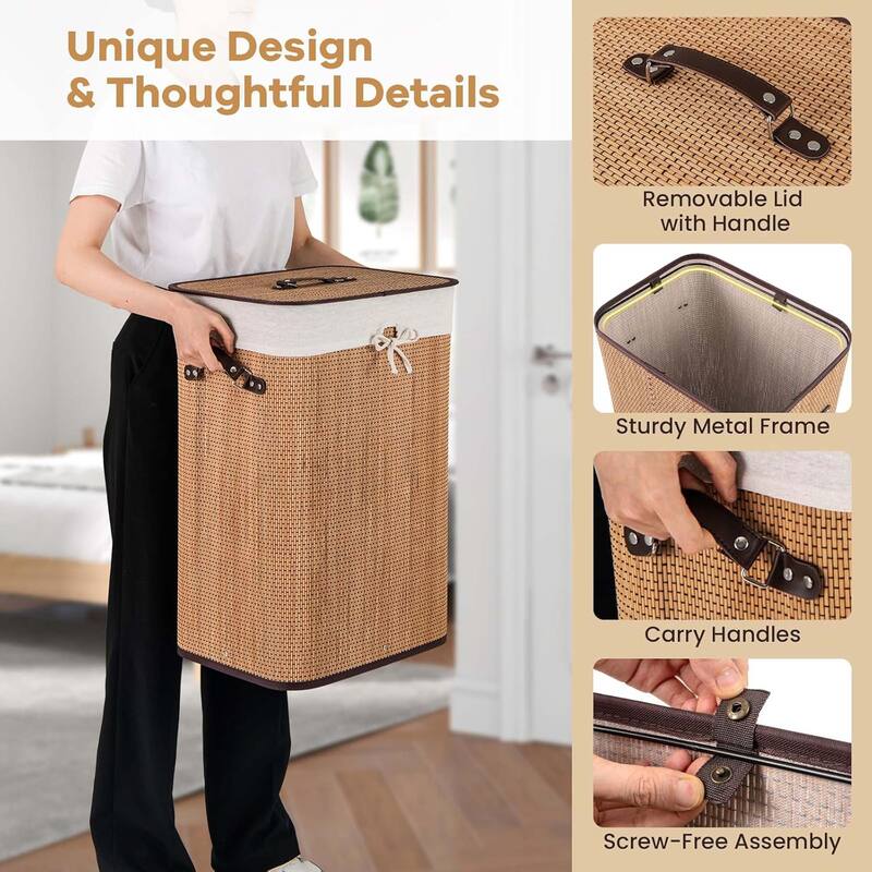 Bamboo Laundry Basket Collapsible Space Saving Laundry Hamper