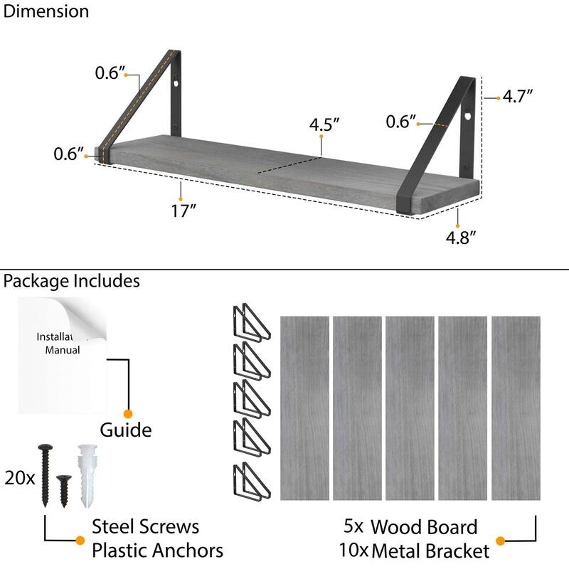 Wallniture Ponza 17"x4.5" Wood Shelves for Farmhouse Decor, Wall Bookshelves, Decorative Shelf, Custom Finish and Piece Options