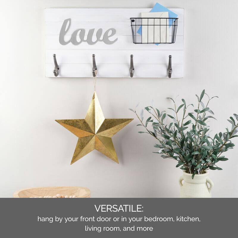 Melannco Love Wall Plaque with Metal Hooks and a Basket, 24 Inch