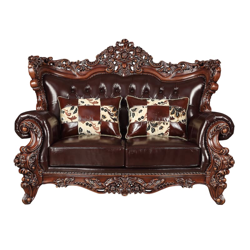 Exxor Espresso and Walnut Loveseat with 2 Accent Pillow