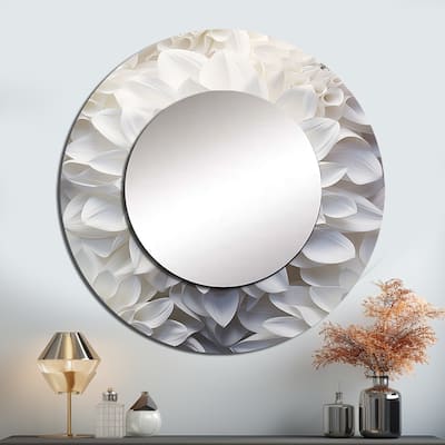Designart "Minimalism White Dahlia" Dahlia Round Bathroom Mirror - black Traditional Round Wall Décor